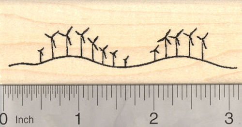 Wind Farm Rubber Stamp, Line of windmills, Wind Turbines