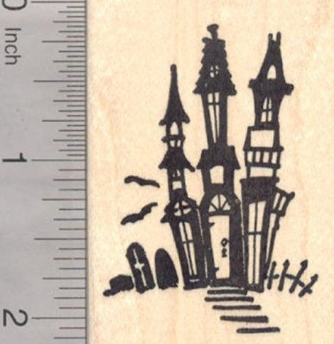 Halloween Haunted House Rubber Stamp