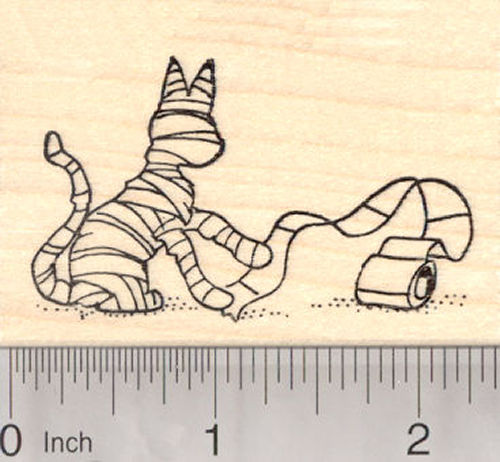 Halloween Cat Mummy with Toilet Paper Rubber Stamp
