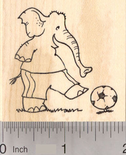 Elephant playing Soccer Rubber Stamp, Sports