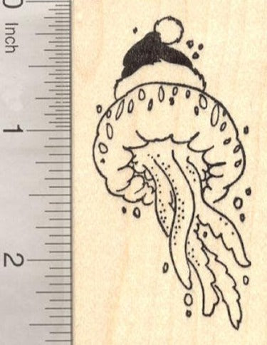 Christmas Jellyfish in Santa hat Rubber Stamp, Jelly Fish