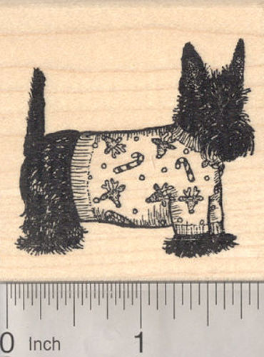 Christmas Scottish Terrier Dog in Sweater Rubber Stamp, Scottie, Scotty