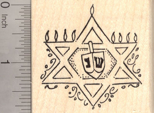 Star of David Menorah Rubber Stamp, Hanukkah, Chanukah Festival of Lights