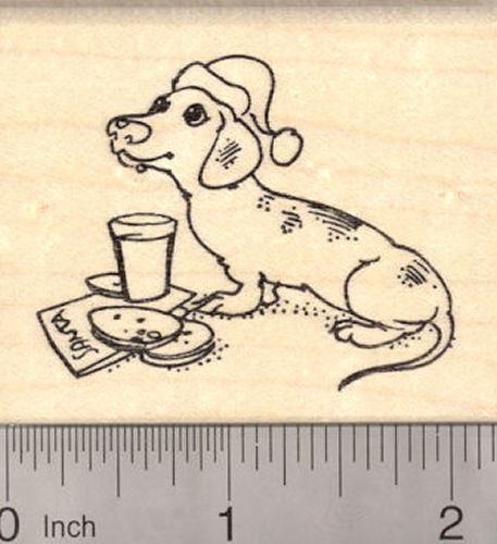 Christmas Dachshund Dog Waiting for Santa Claus Rubber Stamp