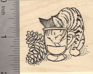 Tabby Cat drinking Egg Nog Rubber Stamp