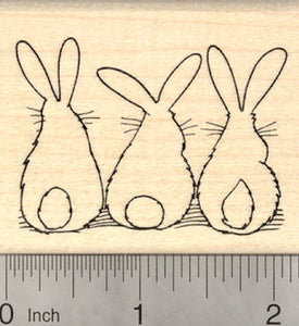 Three Bunny Rabbit Behinds, Hare Tails Rubber Stamp