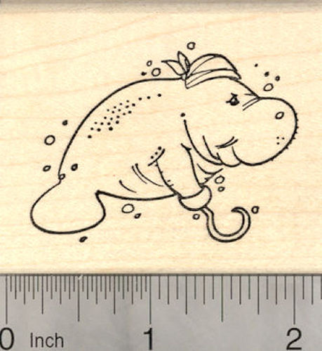 Manatee Pirate with Hook and Bandana Rubber Stamp