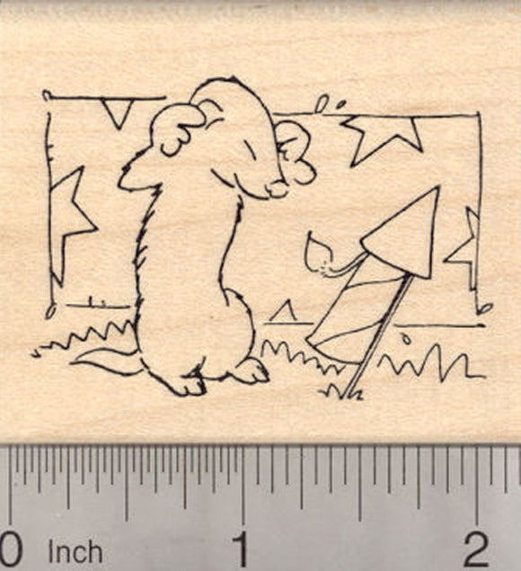 Patriotic 4th of July Ferret Rubber Stamp, with fireworks