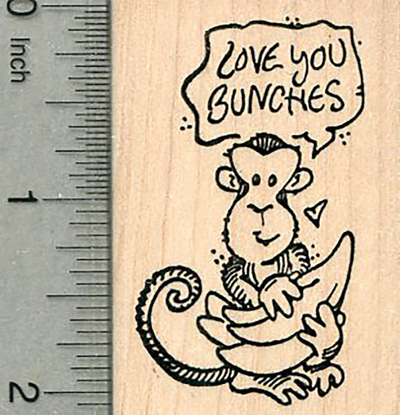 Monkey Love you Bunches Rubber Stamp, Valentine, Mother's Day