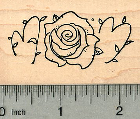 Mother's Day Rose Rubber Stamp, Spells Mom