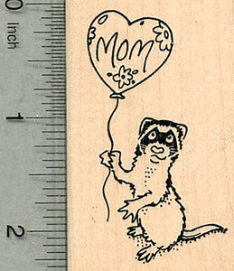 Mother's Day Ferret Rubber Stamp, Mom Balloon