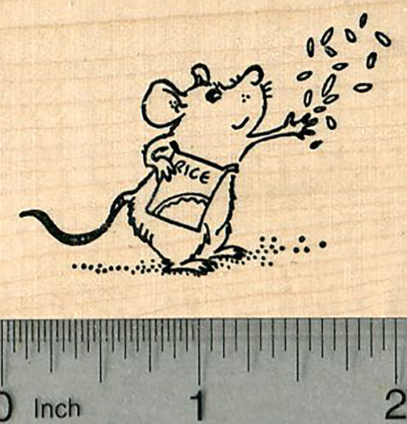 Mouse Wedding Rubber Stamp, Throwing Rice
