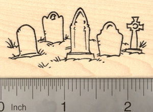 Halloween Graveyard Rubber Stamp, with Tombstones Cemetery Scene
