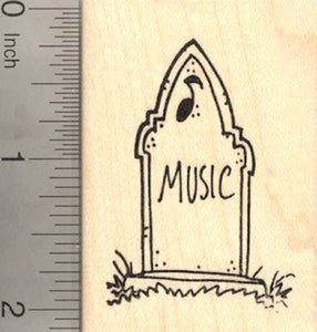 Halloween Tombstone Rubber Stamp, with Gravestone Epitaph for Music