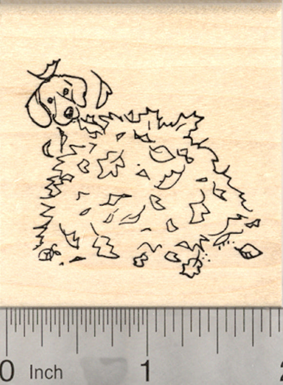 Beagle Dog Rubber Stamp, in Autumn Leaf Pile