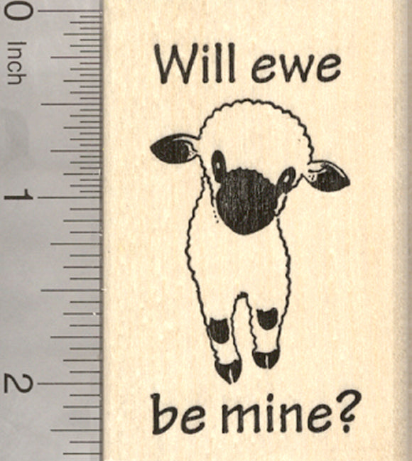 Valentines Day Valais Blacknose Sheep Rubber Stamp, Will Ewe Be Mine?