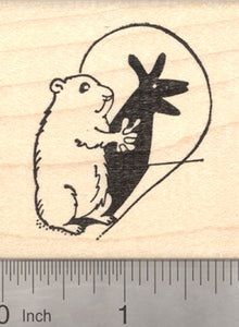 Groundhog Day Rubber Stamp, Making Shadow Puppets, Woodchuck, Marmot