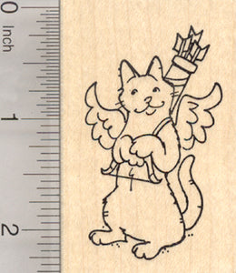 Valentine's Day Cat Cupid Rubber Stamp, with Bow and Quiver of Arrows