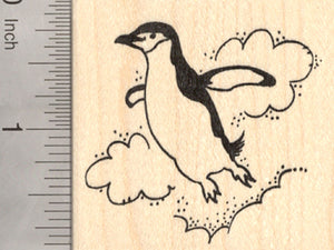 Chinstrap Penguin Rubber Stamp, Flying in the Clouds, Leaping off a Glacier