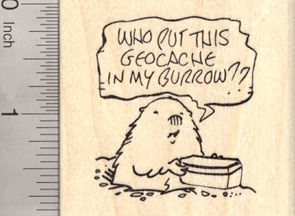 Geocaching Groundhog Rubber Stamp, Cache in Burrow
