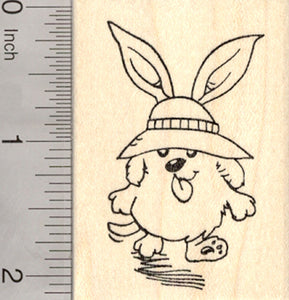 Easter Dog Rubber Stamp, Cute Puppy in Bonnet and Ears