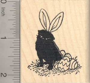 Easter Black Pug Rubber Stamp, Dog in Bunny Ears