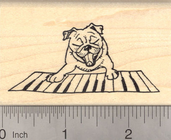 Pug on Piano Rubber Stamp, Dog Singing and Playing