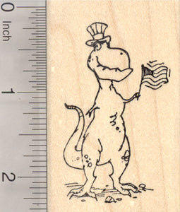 Tyrannosaurus Rex Dinosaur Rubber Stamp, with American Flag, 4th of July