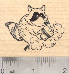 Raccoon with School Erasers Rubber Stamp, Chalkboard