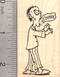 Coffee Craving Zombie Halloween Rubber Stamp, Undead Not a Morning Monster
