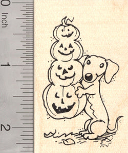 Halloween Dachshund Dog Rubber Stamp, with Long Jack-O-Lantern