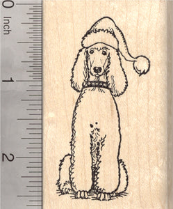 Christmas Poodle Rubber Stamp, Dog in Santa Hat
