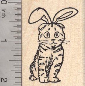 Easter Cat Rubber Stamp, Scottish Fold Ears