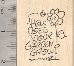 Gardening Rubber Stamp, How does your Garden Grow, with Bee and Flower