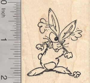 Mad as a March Hare Rubber Stamp, Bunny Rabbit with 4 Leaf Clover, St. Patrick's Day