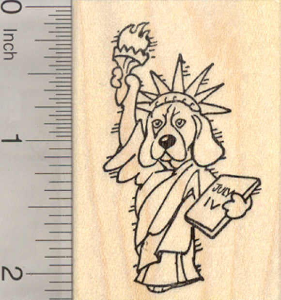 4th of July Beagle Rubber Stamp, as Lady Liberty, Statue