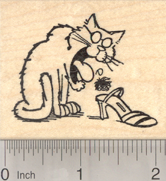 Hairball Cat Rubber Stamp, with Shoe