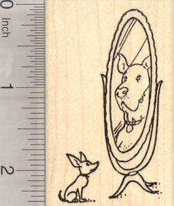 Chihuahua Rubber Stamp, Tiny Dog Looking in Mirror at Great Dane