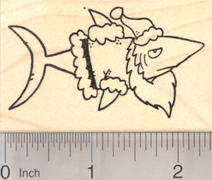 Santa Claus Shark Rubber Stamp, Christmas under the Sea