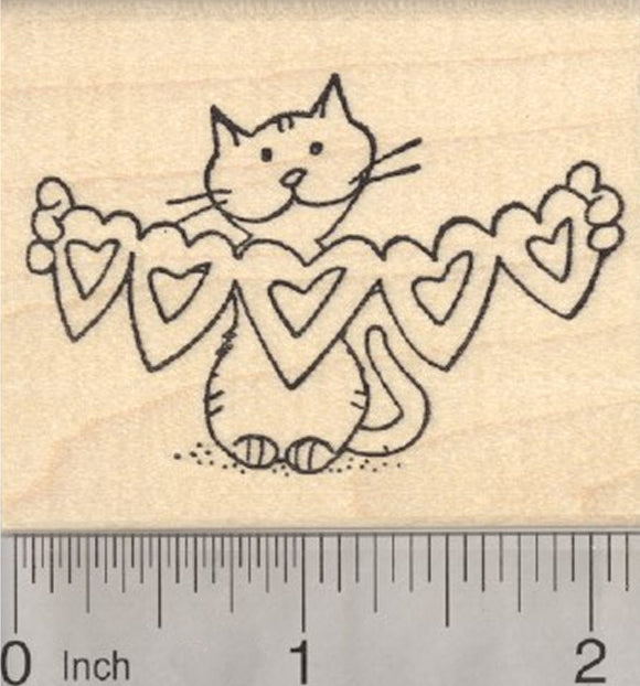 Valentine Cat Rubber Stamp, with Heart Cut Outs