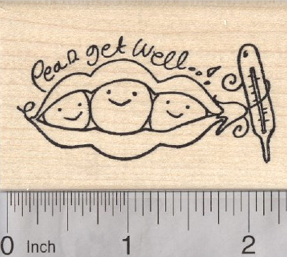 Peas Get Well Rubber Stamp, Pea pod with Thermometer