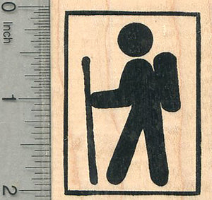 Hiker Rubber Stamp, 2 inch tall, with Square border