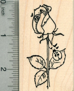 Valentine's Day Ladybug Rubber Stamp, Ladybird Beetles on Rose