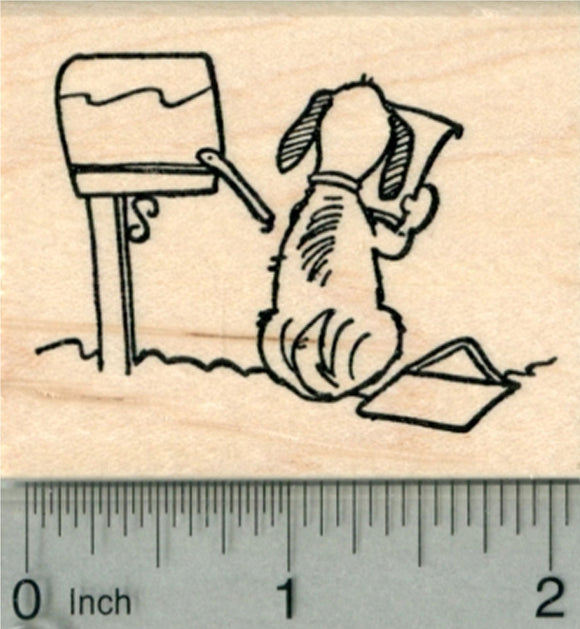 Dog with Mailbox Rubber Stamp, Wagging Tail with Mail