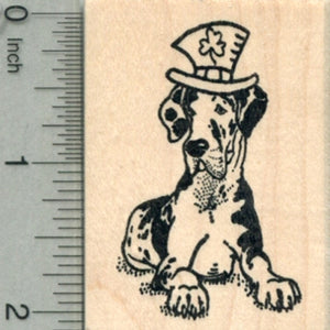 Saint Patrick's Day Great Dane Rubber Stamp, Dog with Leprechaun Hat