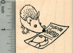Hedgehog Party Invitation Rubber Stamp