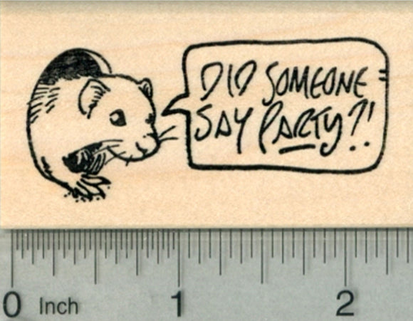 Party Ferret Rubber Stamp, with Speech Balloon
