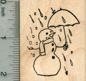 Spring Snowman Rubber Stamp, with Umbrella