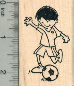 Soccer Player Rubber Stamp, Boy with Ball