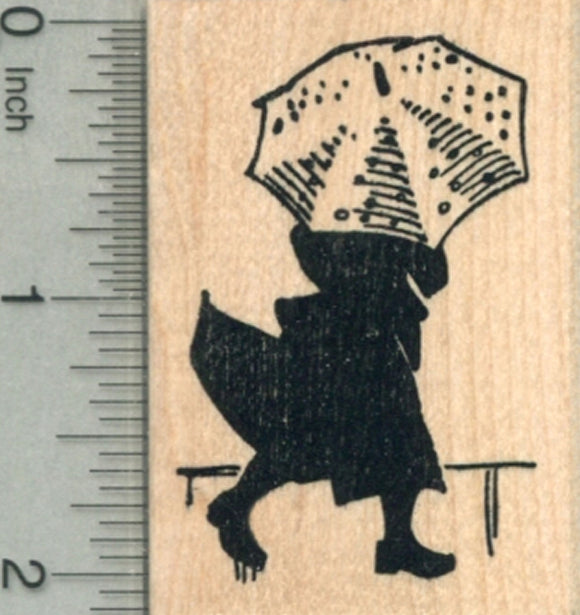 Woman with Umbrella Rubber Stamp, Silhouette, Spring Showers Series